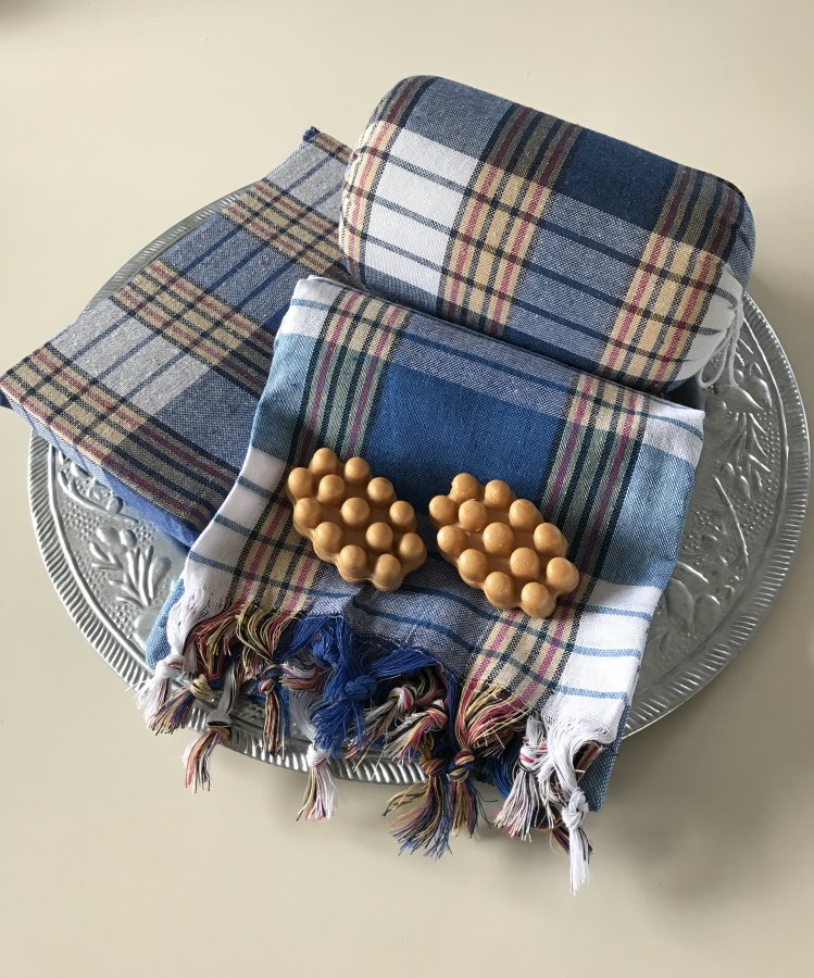 Hamam set blauw geblokt